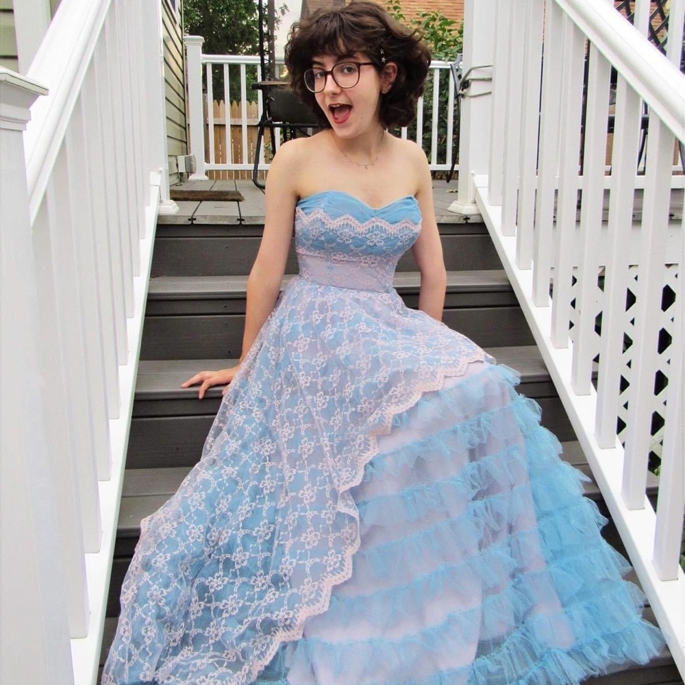 Lavender and Blue Vintage Prom Dress